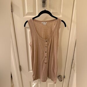 Lacoste Women's Dusty Pink Button-Front Tank Top Linen Blend